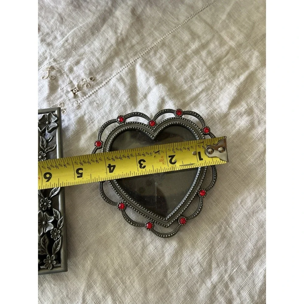 Vintage Pewter Frames Lot Photo Picture Heart Flower Floral Vine Set 2